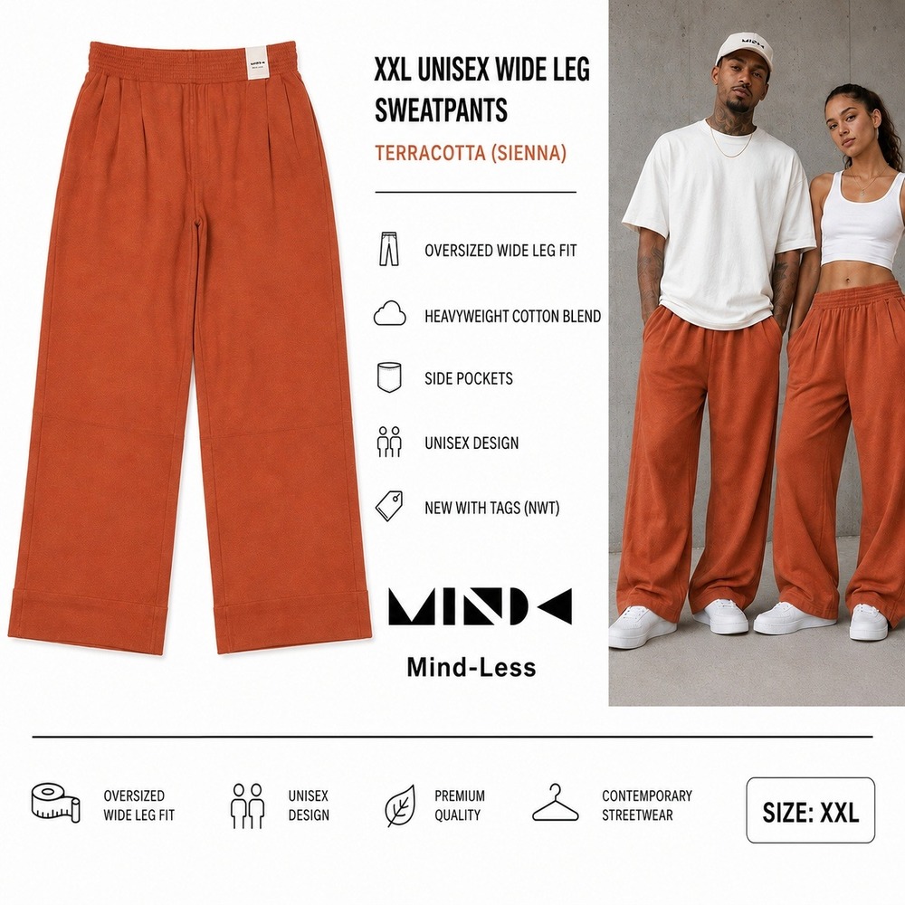 NEW Mind-Less Unisex Wide Leg Sweatpants 2X Oversized Sienna Orange Lounge Pant